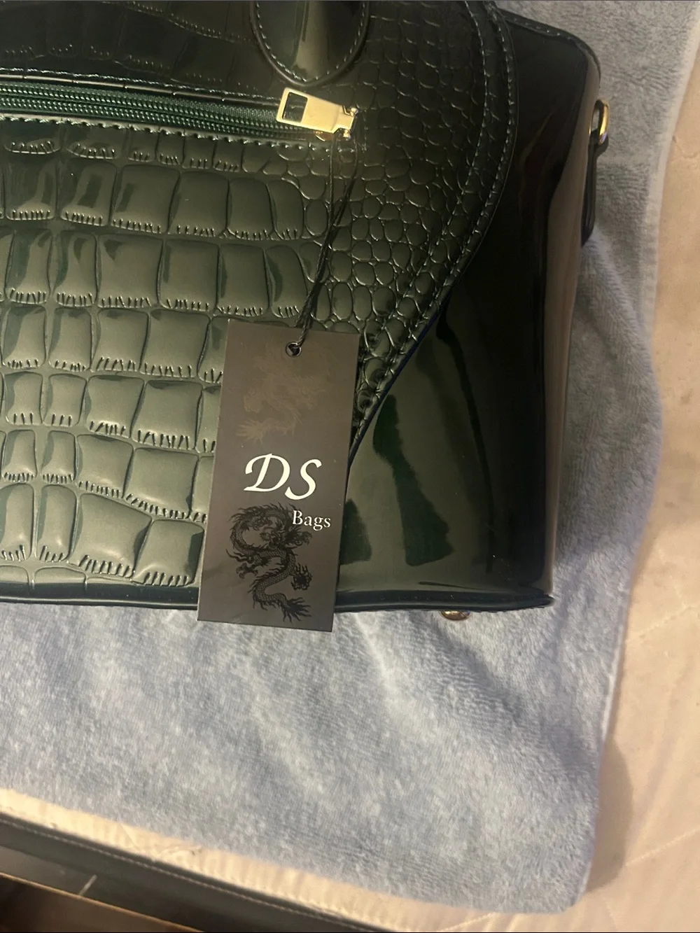 Classic Croc-Embossed Green Top-Handle Bag with Gold Hardware